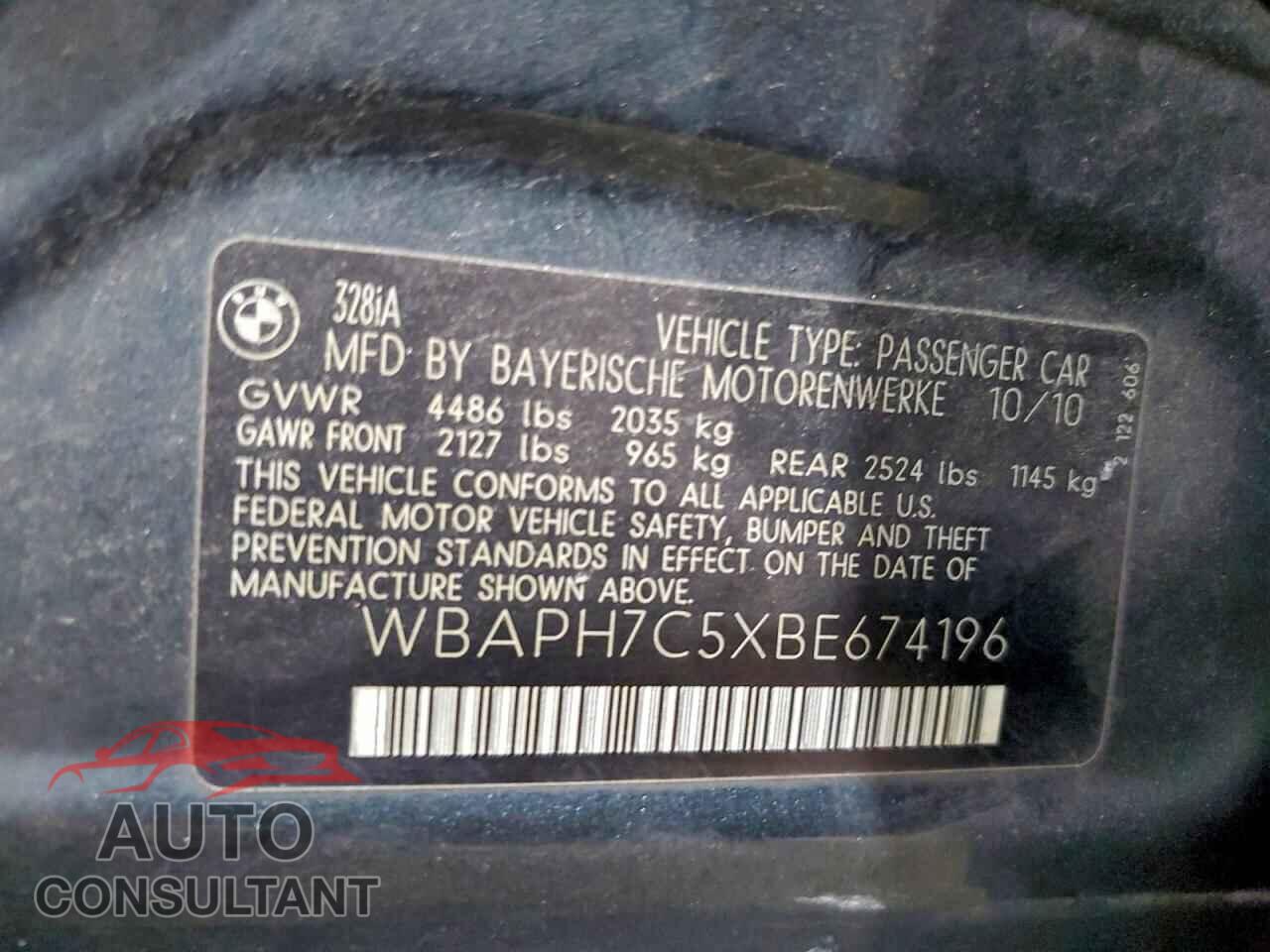 BMW 3 SERIES 2011 - WBAPH7C5XBE674196