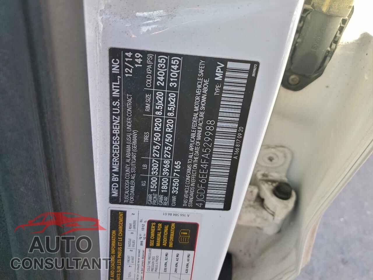 MERCEDES-BENZ GL-CLASS 2015 - 4JGDF6EE4FA529988