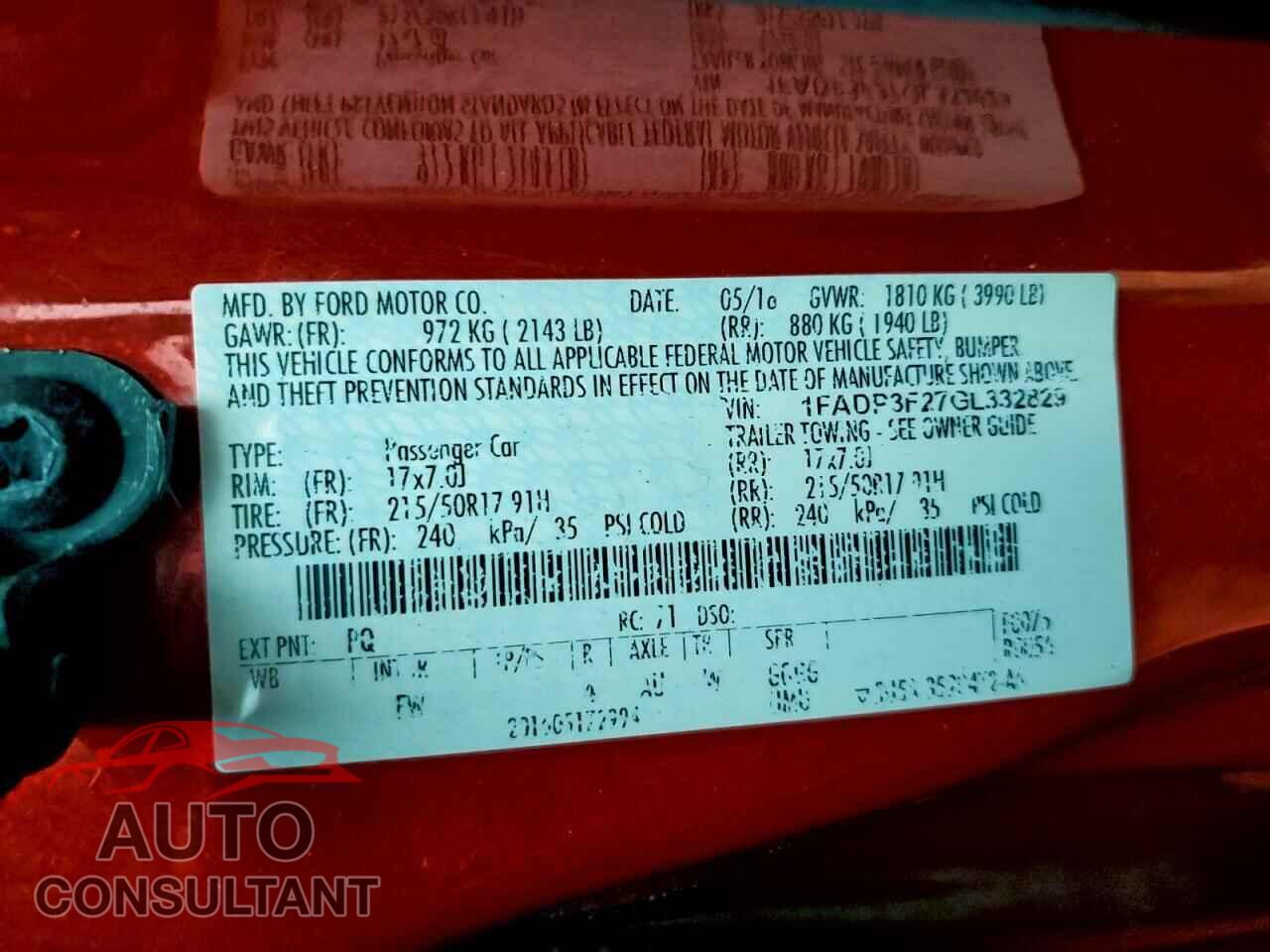 FORD FOCUS 2016 - 1FADP3F27GL332829