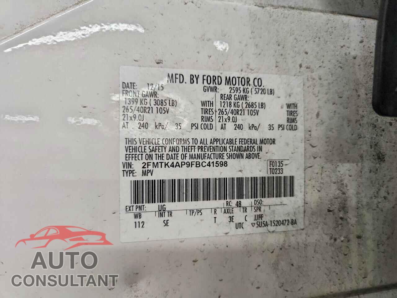 FORD EDGE 2015 - 2FMTK4AP9FBC41598