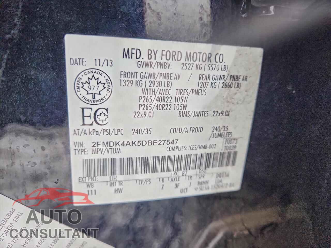 FORD EDGE 2013 - 2FMDK4AK5DBE27547