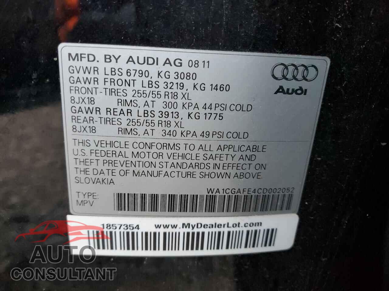 AUDI Q7 2012 - WA1CGAFE4CD002052