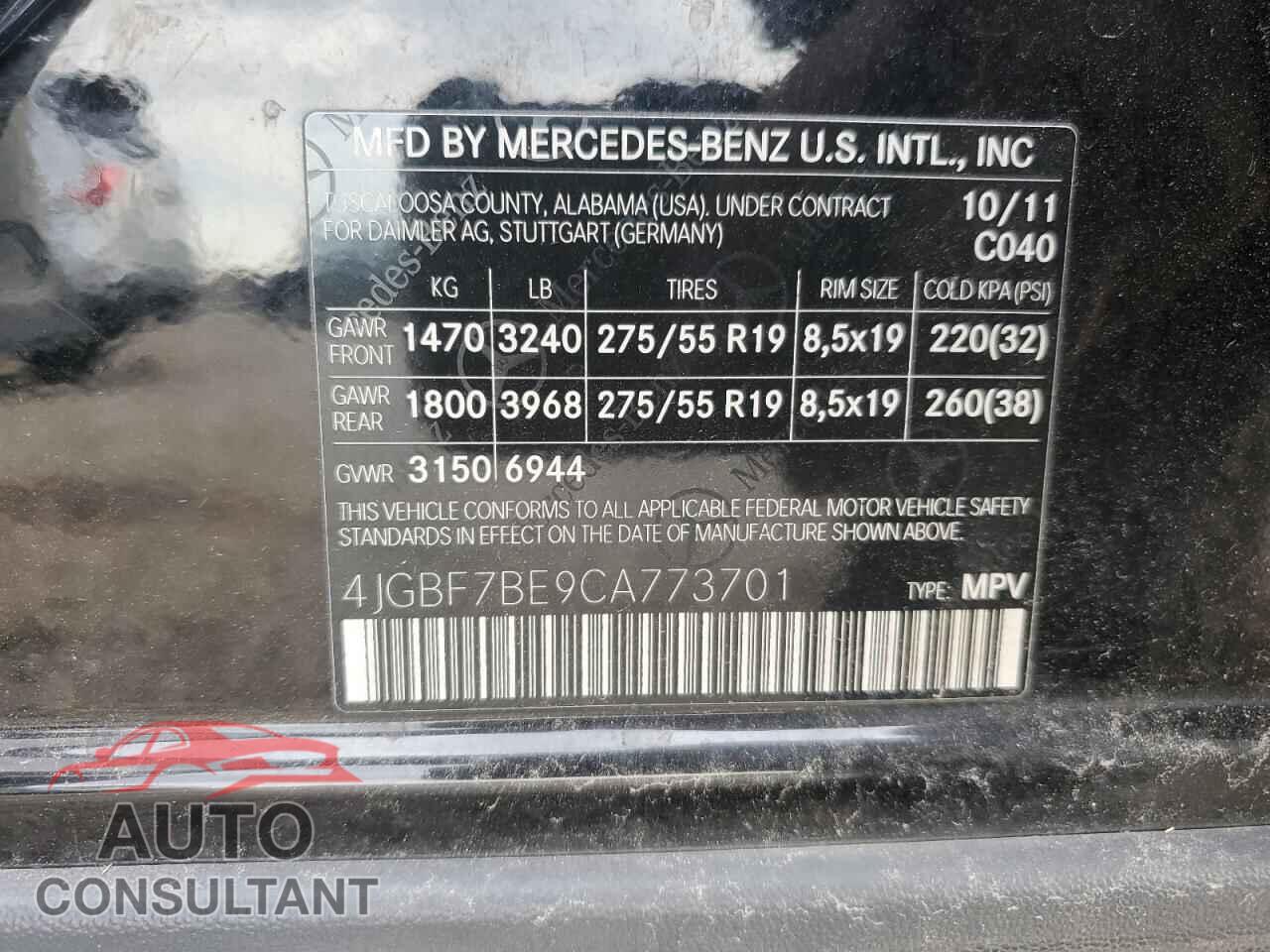 MERCEDES-BENZ GL-CLASS 2012 - 4JGBF7BE9CA773701