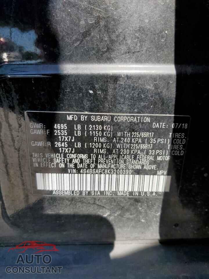 SUBARU OUTBACK 2019 - 4S4BSAFC8K3200390