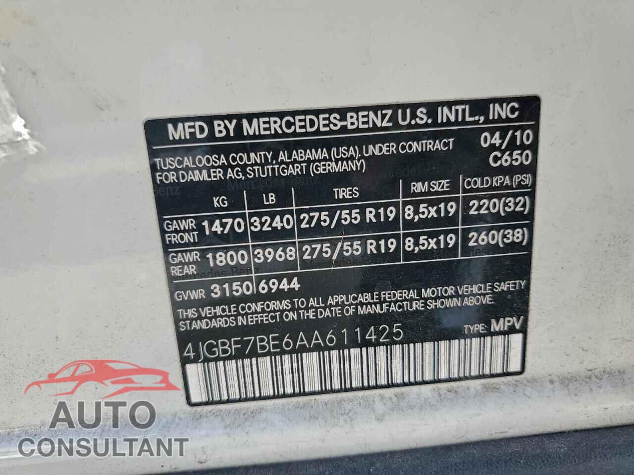 MERCEDES-BENZ GL-CLASS 2010 - 4JGBF7BE6AA611425