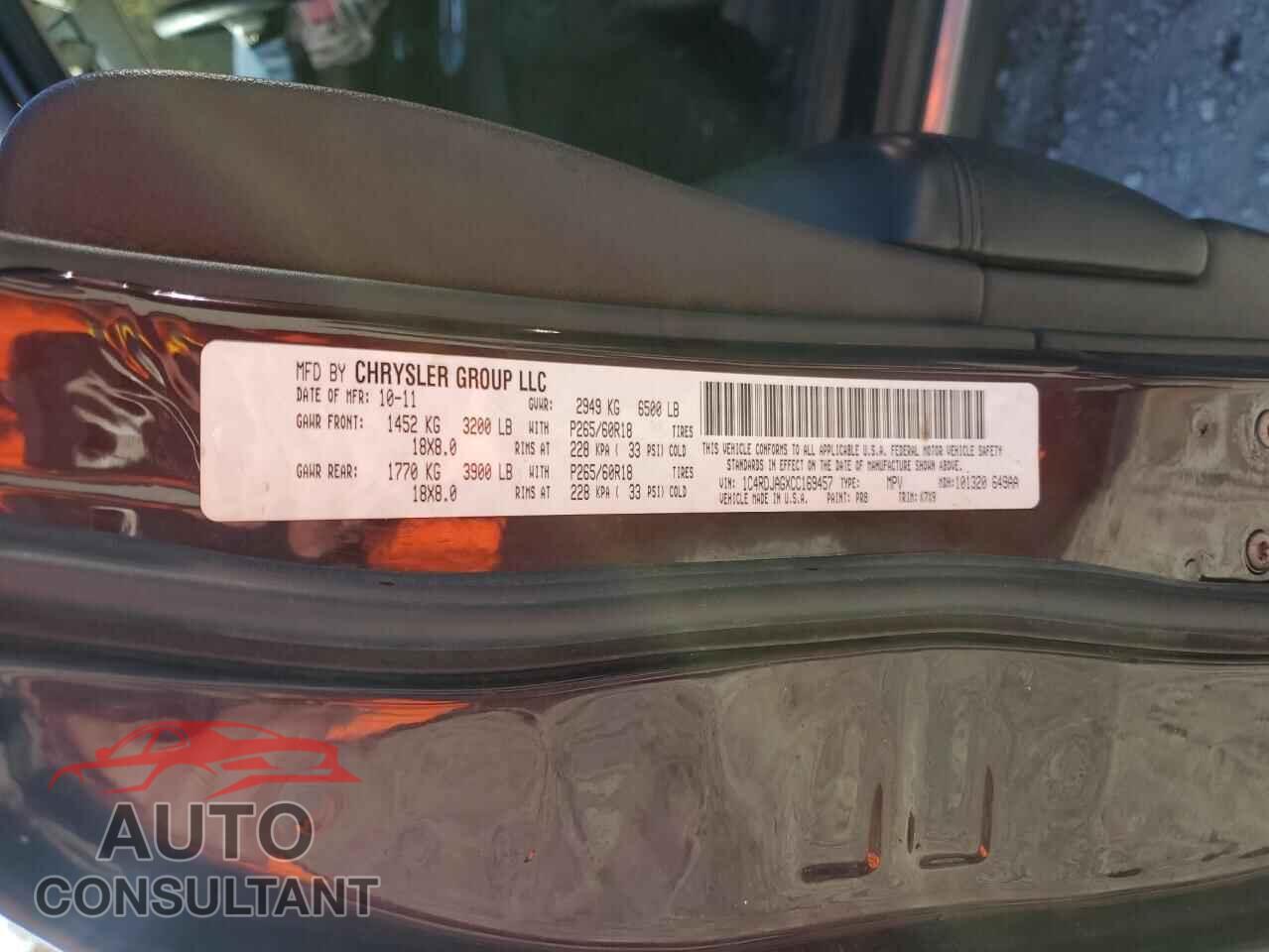 DODGE DURANGO 2012 - 1C4RDJAGXCC169457