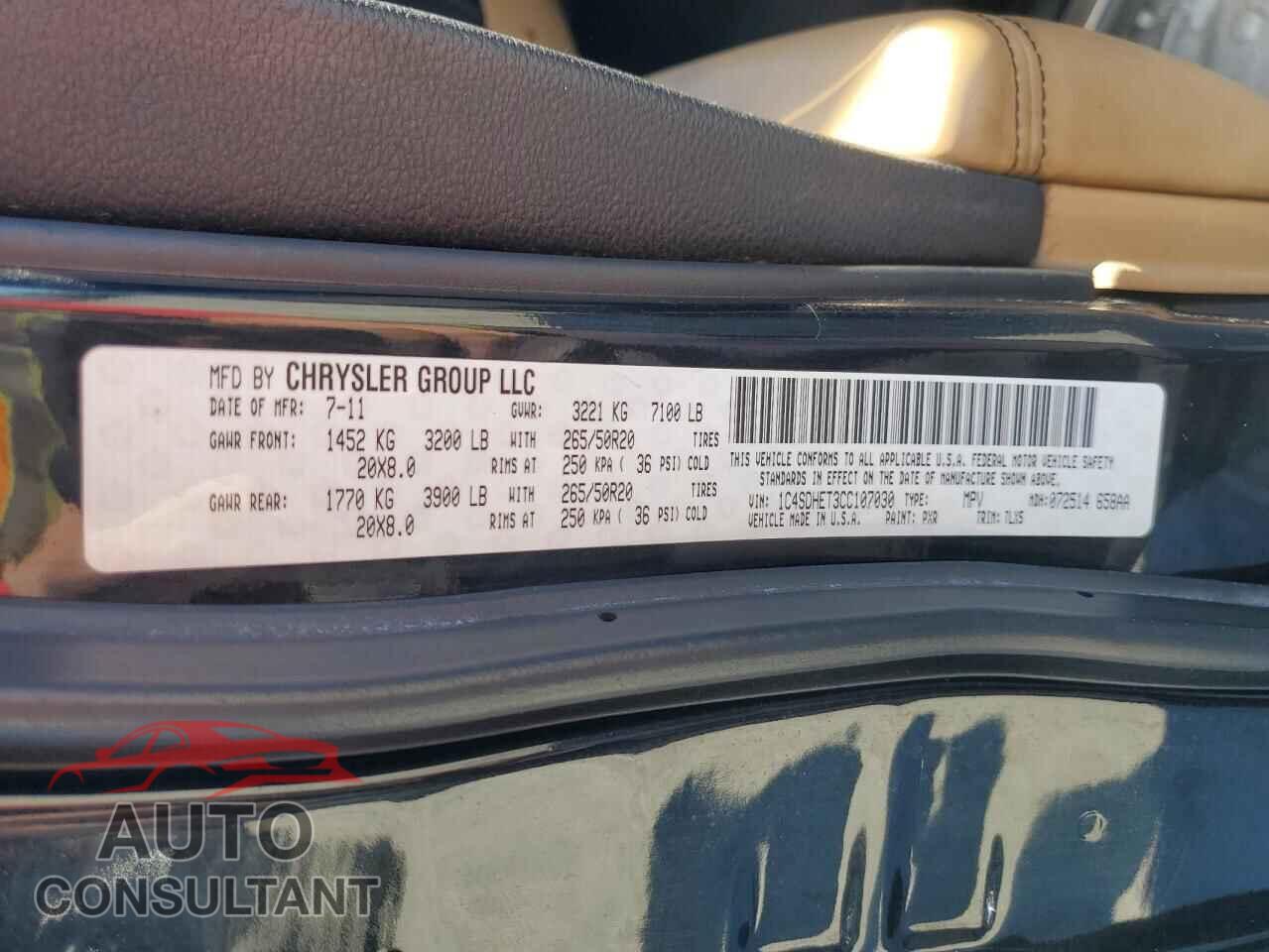 DODGE DURANGO 2012 - 1C4SDHET3CC107030