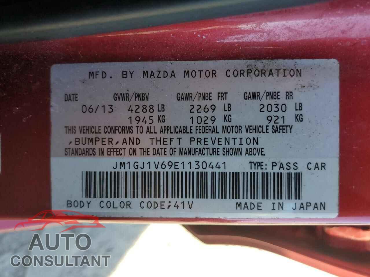 MAZDA 6 2014 - JM1GJ1V69E1130441