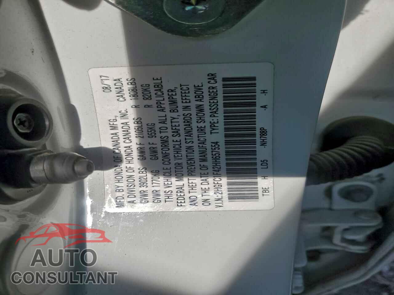 HONDA CIVIC 2017 - 2HGFC1F42HH657554