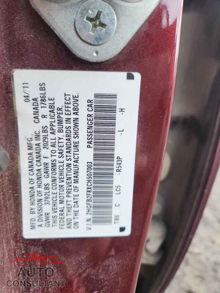 HONDA CIVIC 2012 - 2HGFB2F8XCH507003