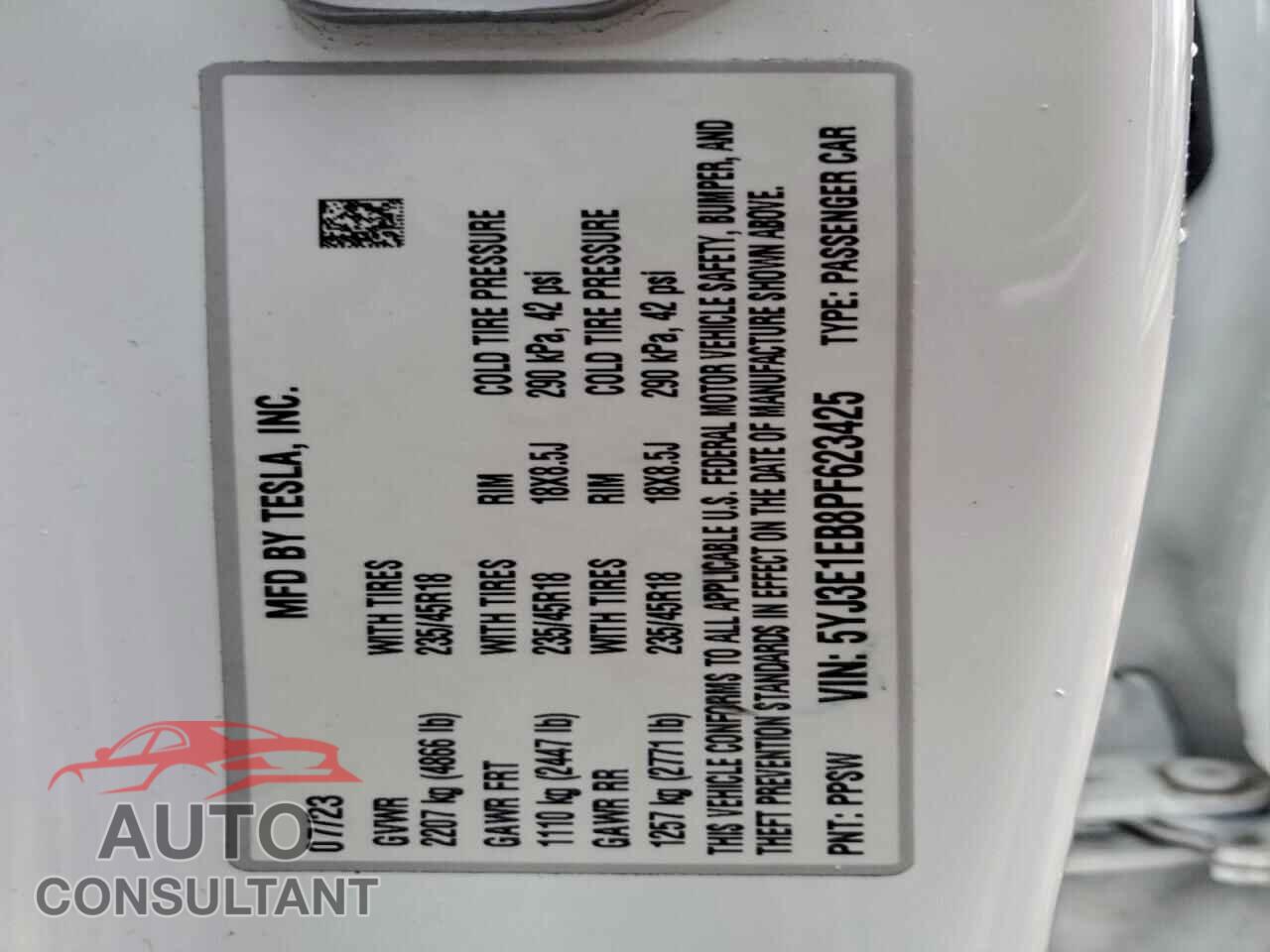 TESLA MODEL 3 2023 - 5YJ3E1EB8PF623425