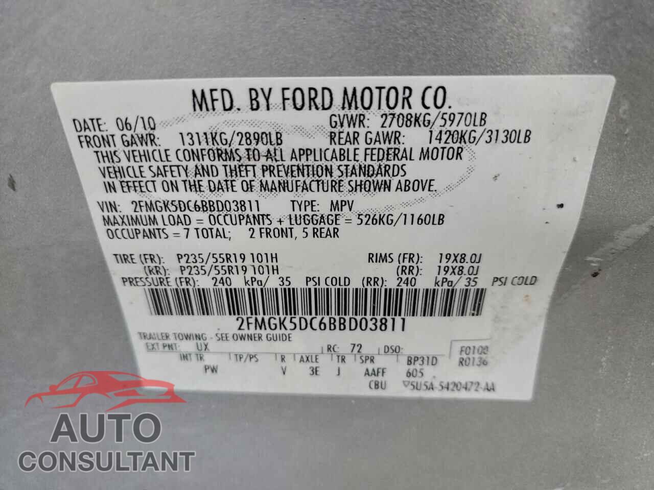 FORD FLEX 2011 - 2FMGK5DC6BBD03811