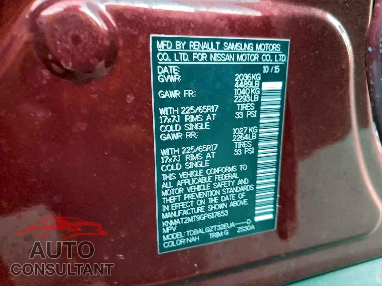 NISSAN ROGUE 2016 - KNMAT2MT9GP617653