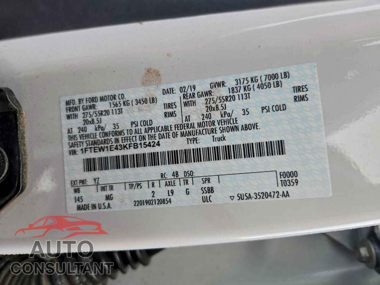 FORD F-150 2019 - 1FTEW1E43KFB15424
