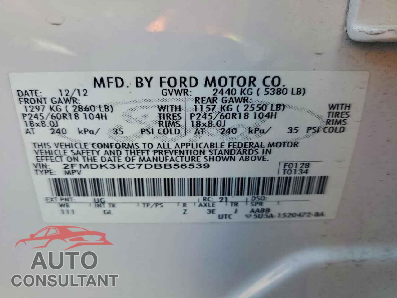 FORD EDGE 2013 - 2FMDK3KC7DBB56539