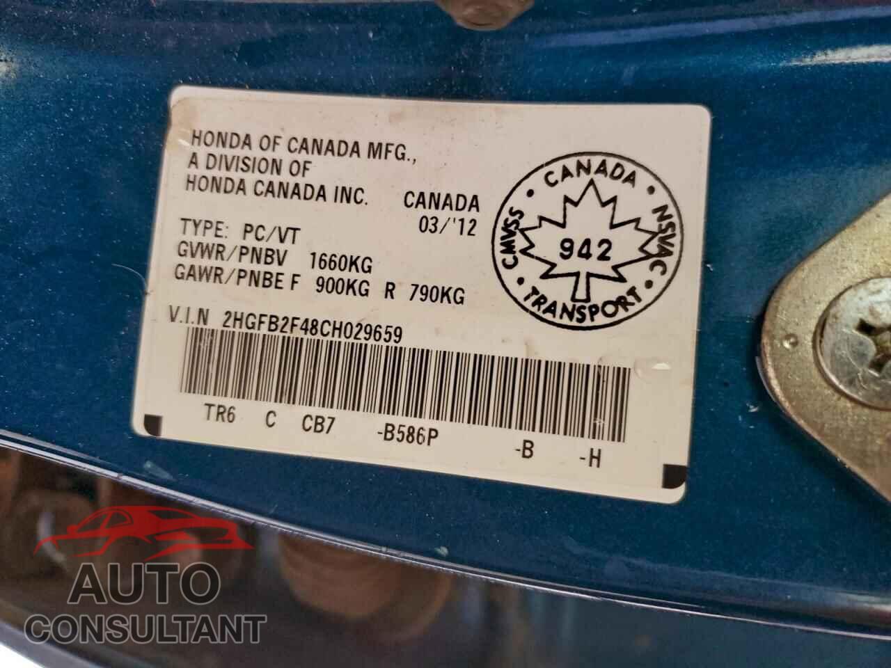 HONDA CIVIC 2012 - 2HGFB2F48CH029659