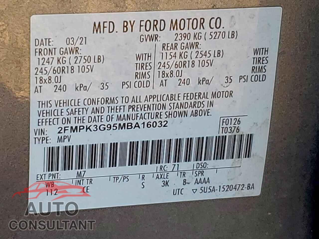 FORD EDGE 2021 - 2FMPK3G95MBA16032