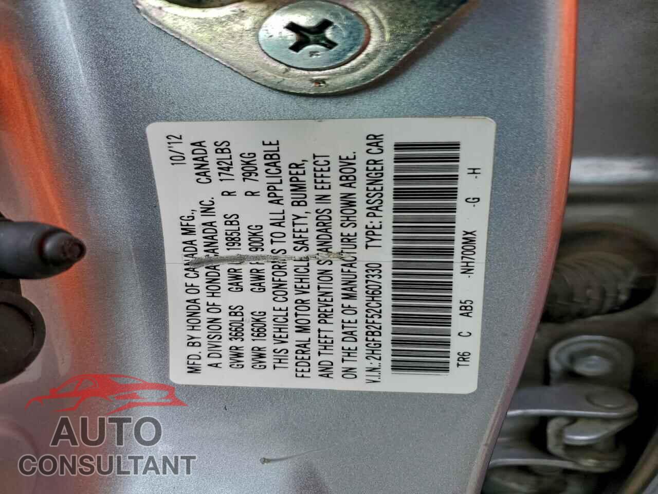 HONDA CIVIC 2012 - 2HGFB2F52CH607330