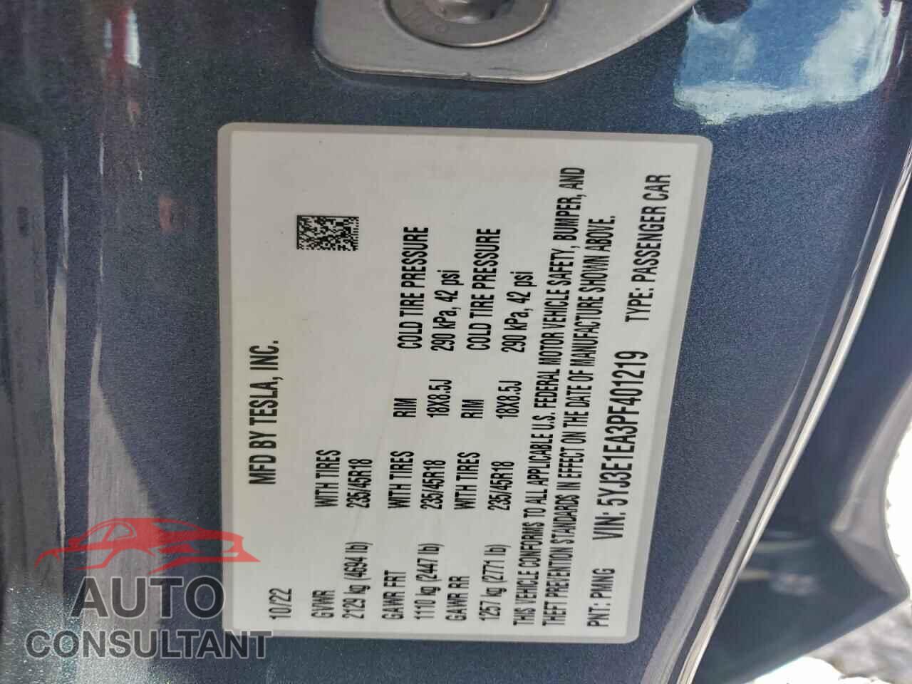 TESLA MODEL 3 2023 - 5YJ3E1EA3PF401219