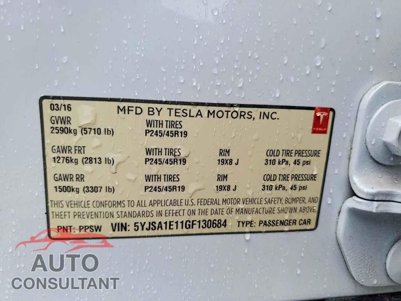 TESLA MODEL S 2016 - 5YJSA1E11GF130684