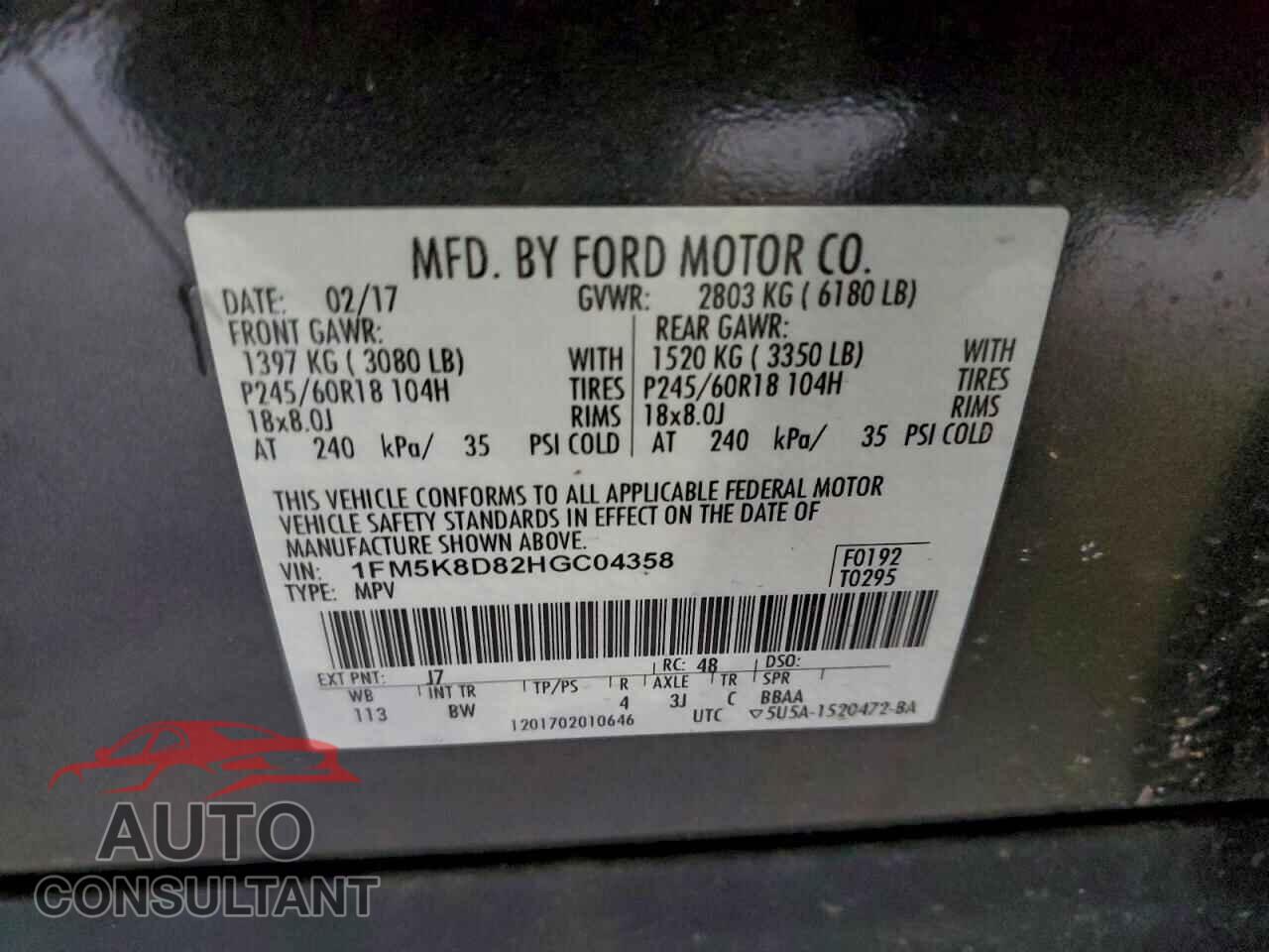 FORD EXPLORER 2017 - 1FM5K8D82HGC04358