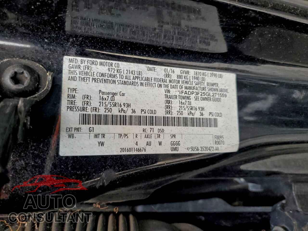FORD FOCUS 2016 - 1FADP3F25GL271559