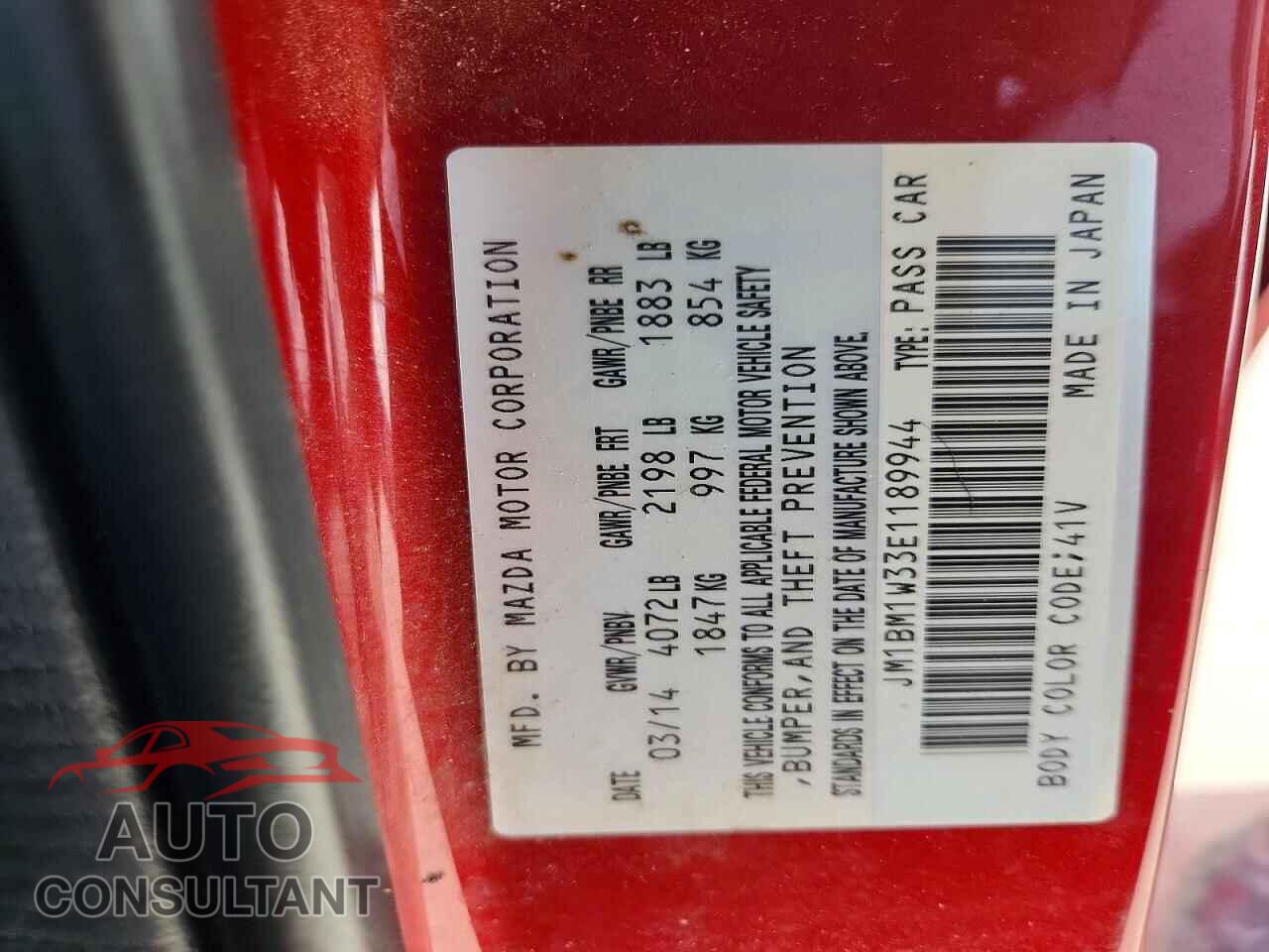 MAZDA 3 2014 - JM1BM1W33E1189944