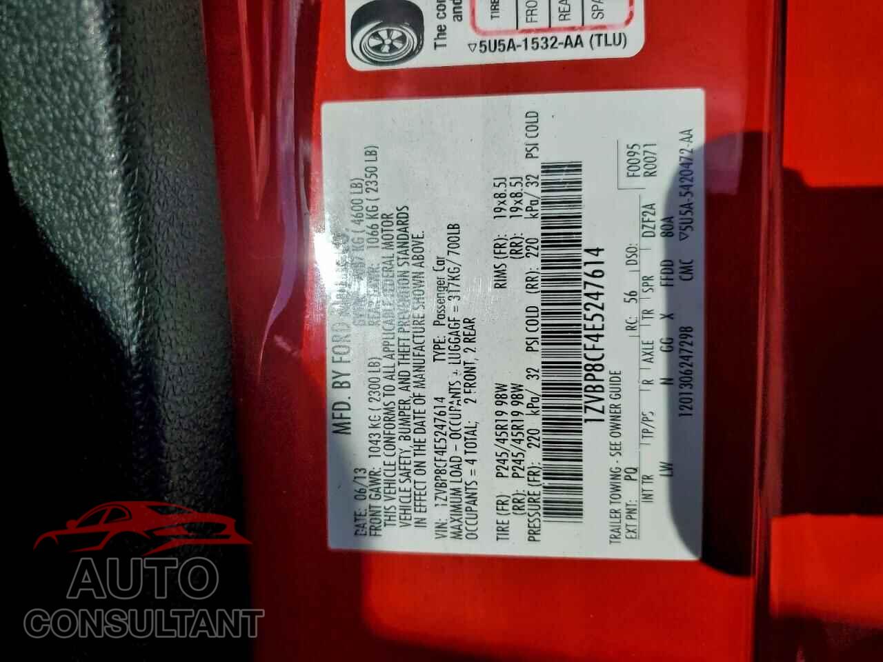 FORD MUSTANG 2014 - 1ZVBP8CF4E5247614