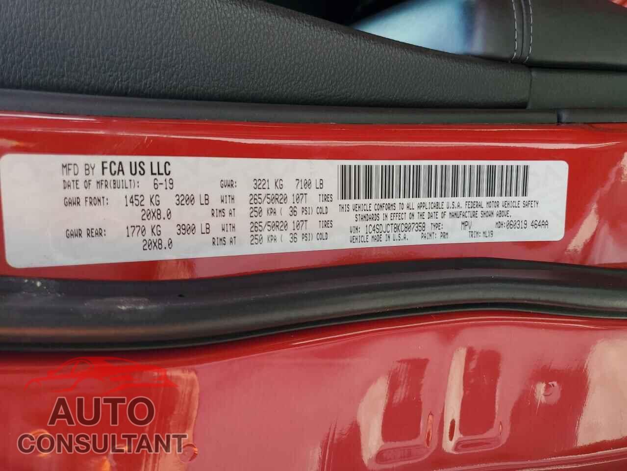 DODGE DURANGO 2019 - 1C4SDJCT8KC807358