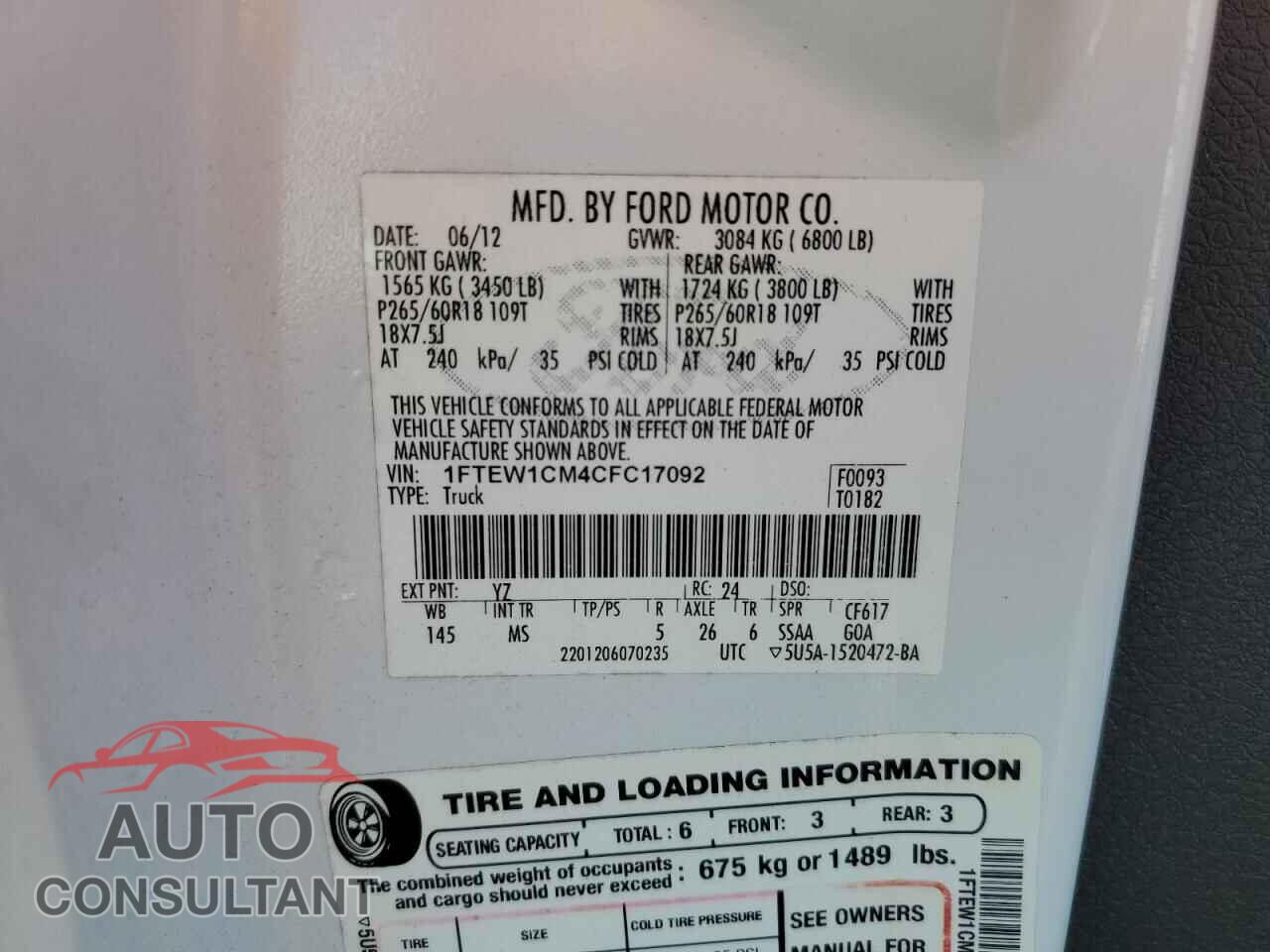 FORD F-150 2012 - 1FTEW1CM4CFC17092