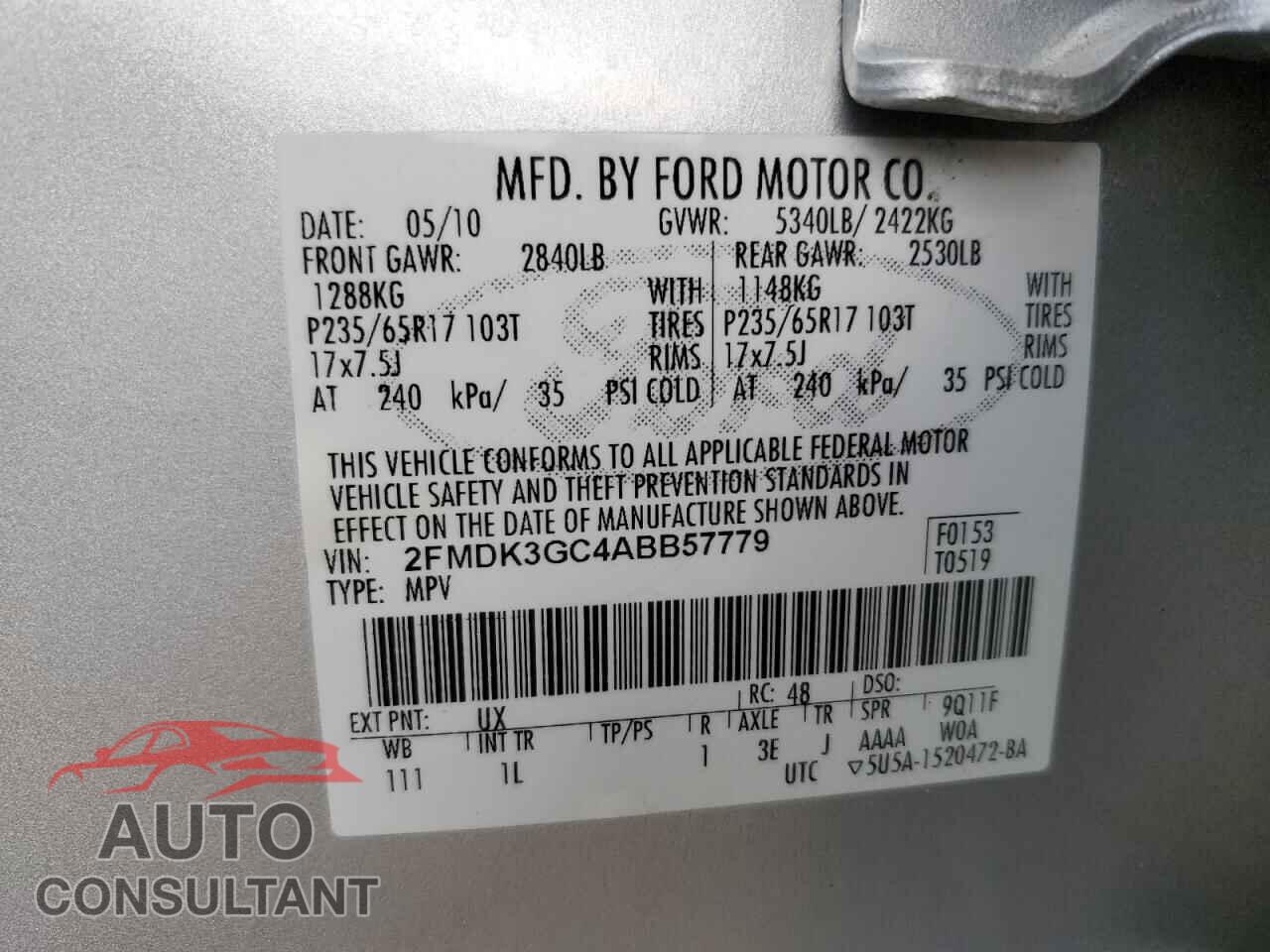 FORD EDGE 2010 - 2FMDK3GC4ABB57779