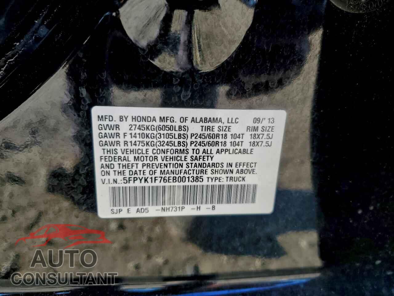 HONDA RIDGELINE 2014 - 5FPYK1F76EB001385