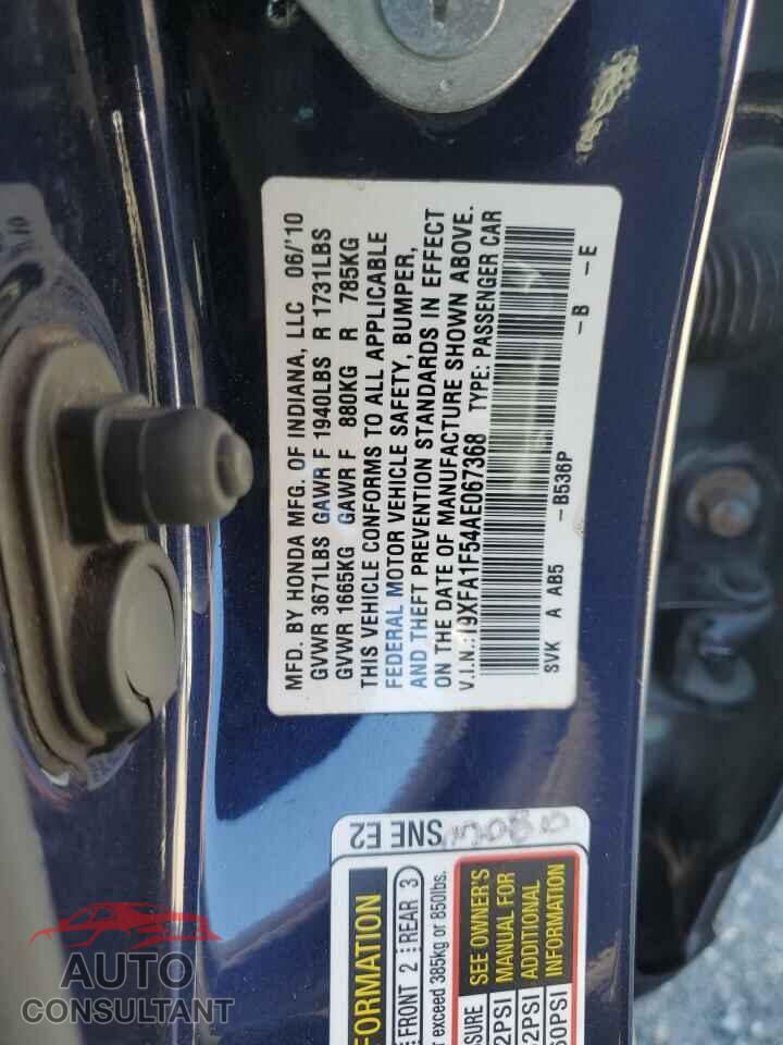 HONDA CIVIC 2010 - 19XFA1F54AE067368