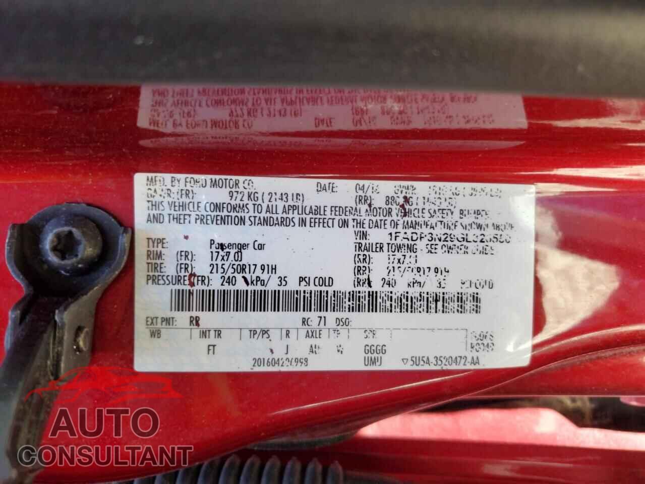 FORD FOCUS 2016 - 1FADP3N29GL326550