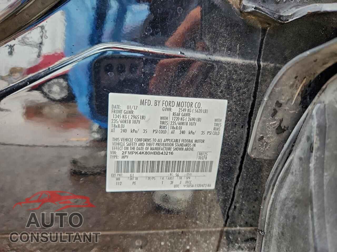 FORD EDGE 2017 - 2FMPK4K80HBB43216