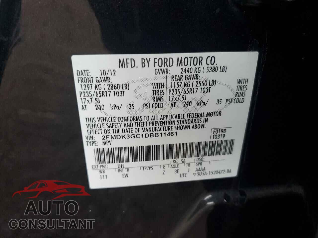 FORD EDGE 2013 - 2FMDK3GC1DBB11461