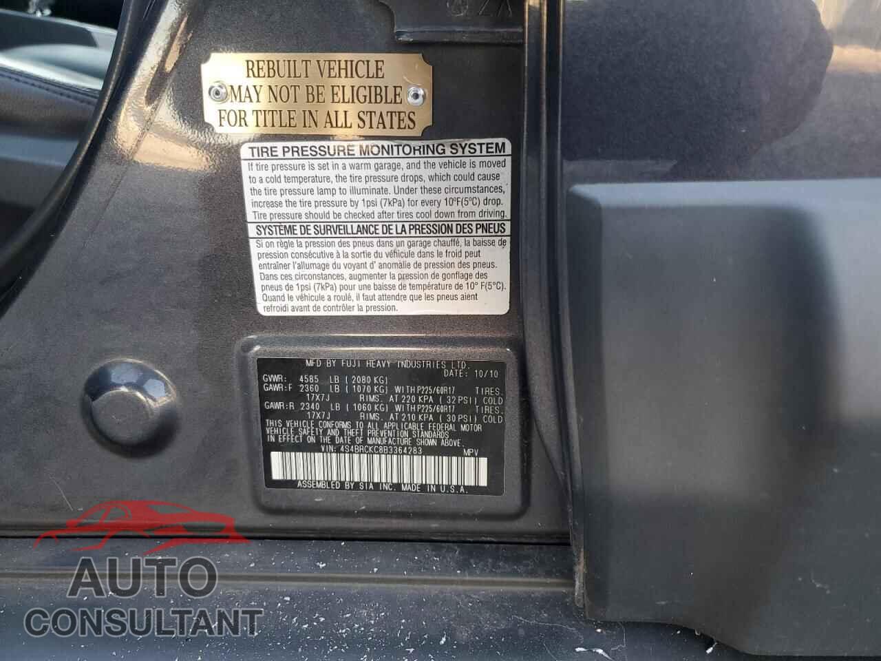 SUBARU OUTBACK 2011 - 4S4BRCKC8B3364283