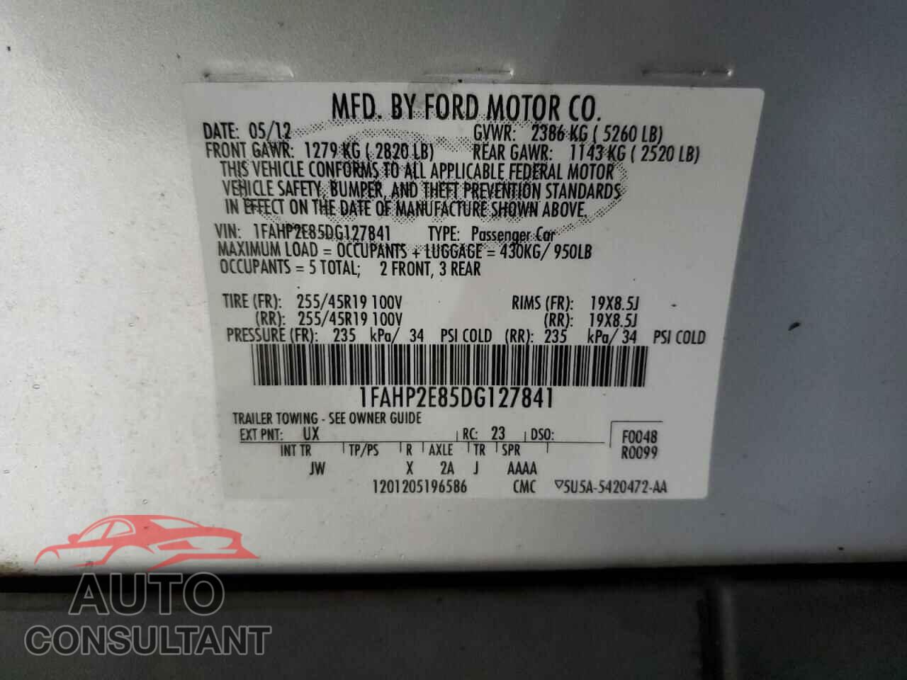 FORD TAURUS 2013 - 1FAHP2E85DG127841