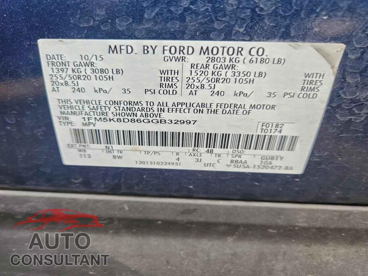 FORD EXPLORER 2016 - 1FM5K8D86GGB32997
