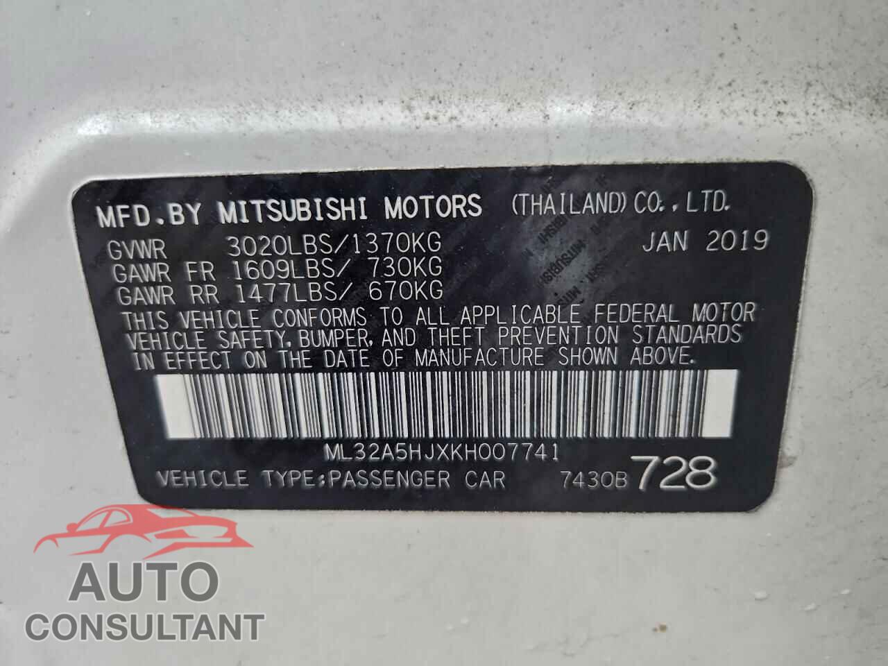 MITSUBISHI MIRAGE LE 2019 - ML32A5HJXKH007741