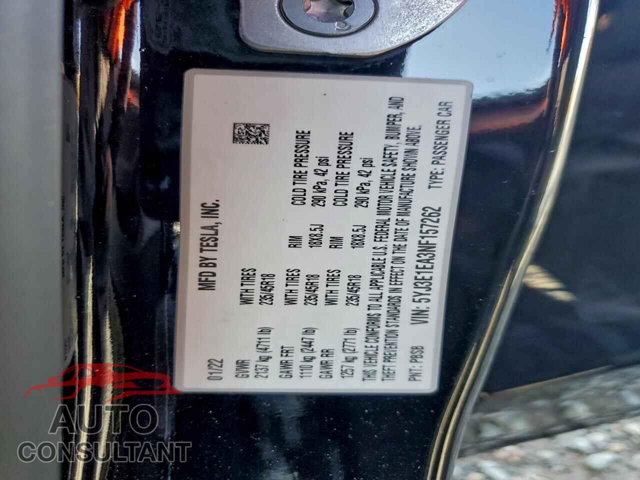 TESLA MODEL 3 2022 - 5YJ3E1EA3NF157262