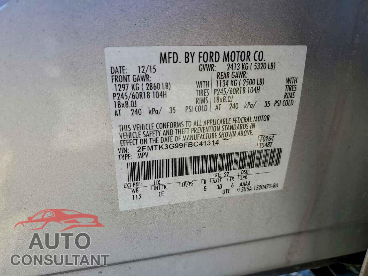 FORD EDGE 2015 - 2FMTK3G99FBC41314