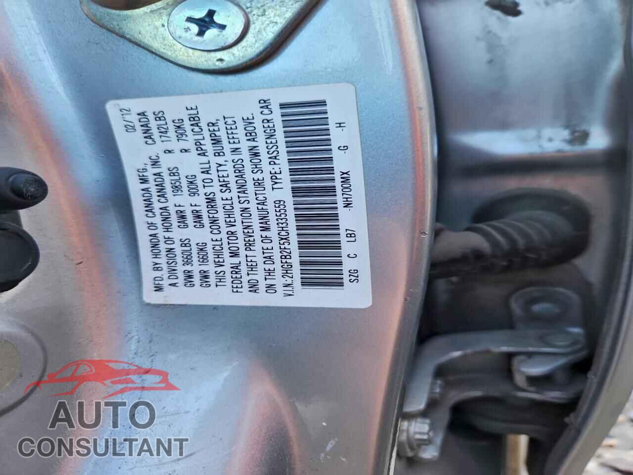 HONDA CIVIC 2012 - 2HGFB2F5XCH335559