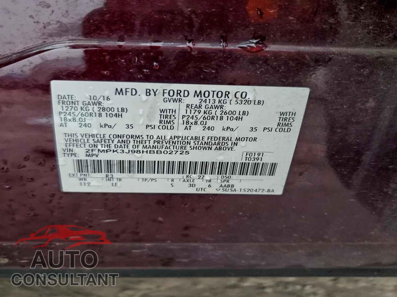 FORD EDGE 2017 - 2FMPK3J98HBB02725