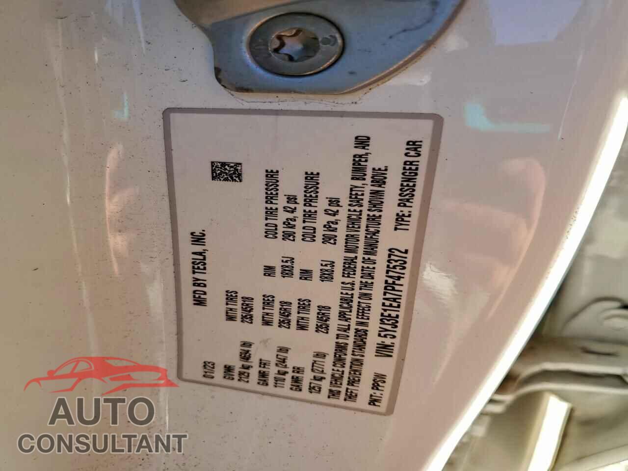 TESLA MODEL 3 2023 - 5YJ3E1EA7PF475372