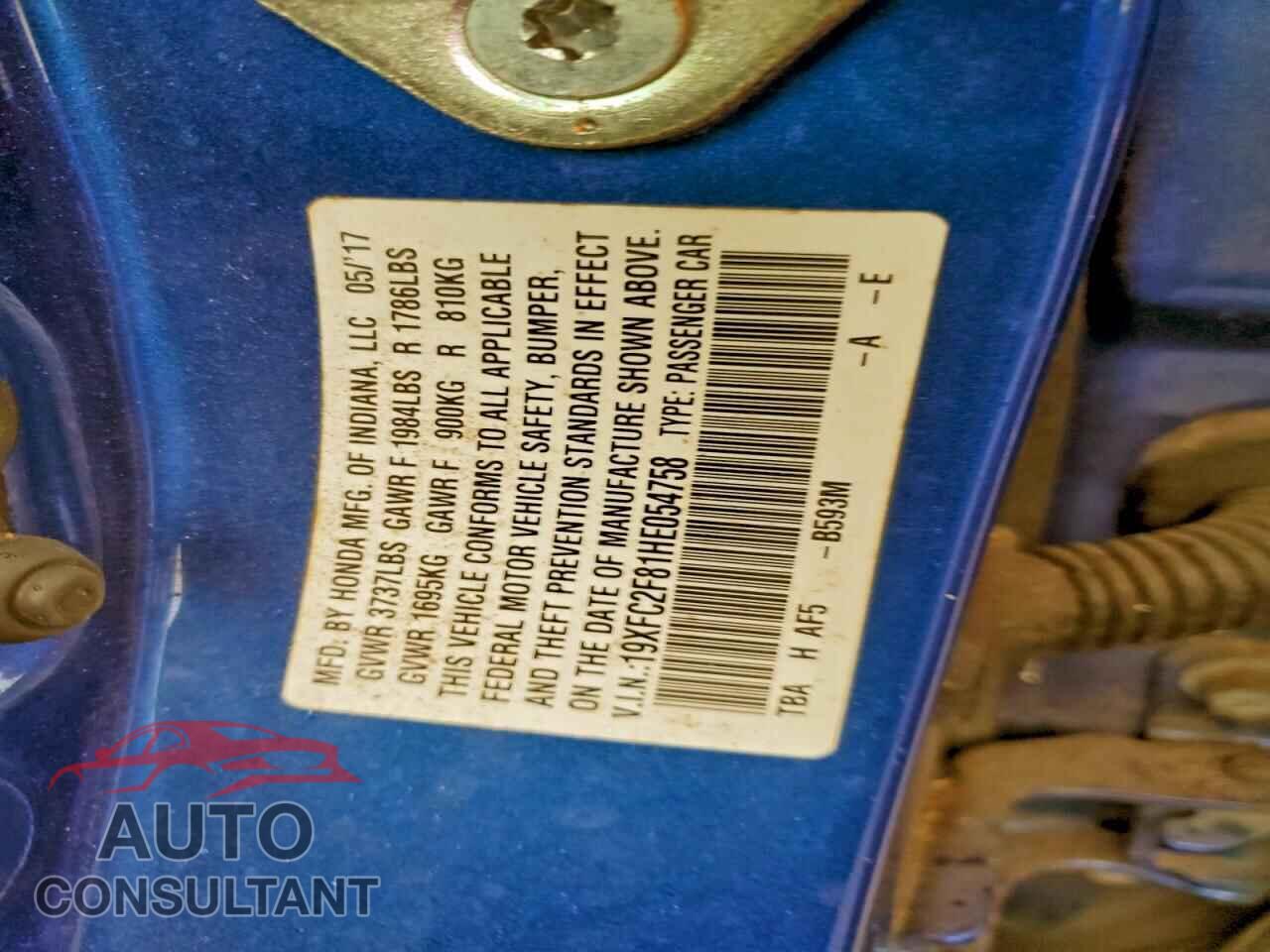HONDA CIVIC 2017 - 19XFC2F81HE054758