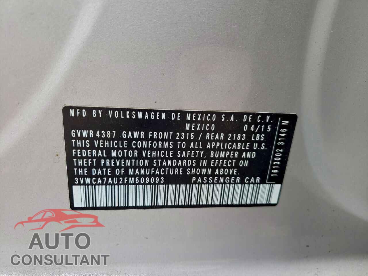 VOLKSWAGEN GOLF 2015 - 3VWCA7AU2FM509093