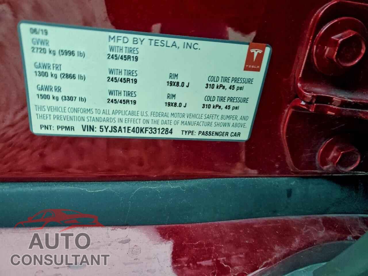 TESLA MODEL S 2019 - 5YJSA1E40KF331284