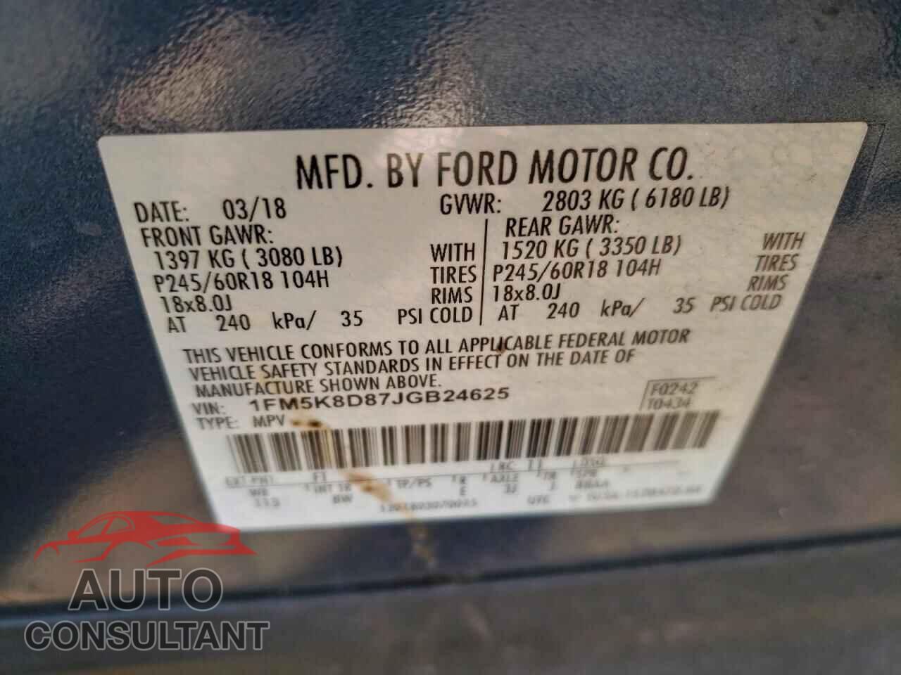 FORD EXPLORER 2018 - 1FM5K8D87JGB24625