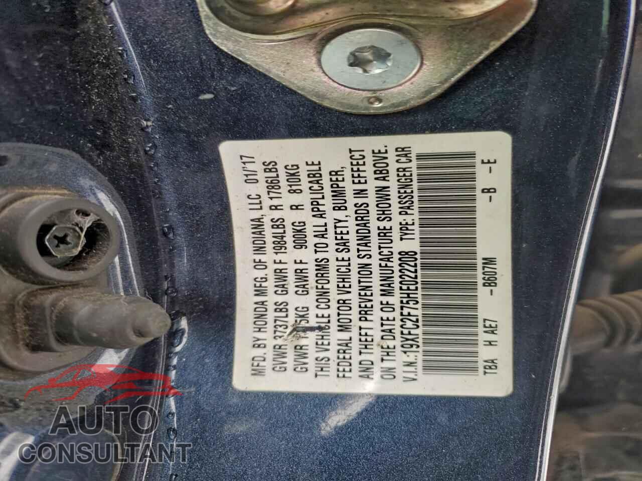HONDA CIVIC 2017 - 19XFC2F75HE022208